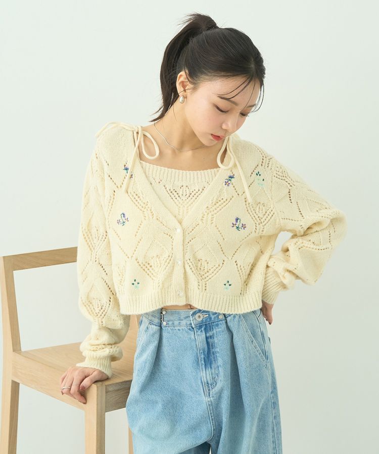 earth music&ecology「SET2点刺繍ビスチェ＋カーディガン」|カーディガン|