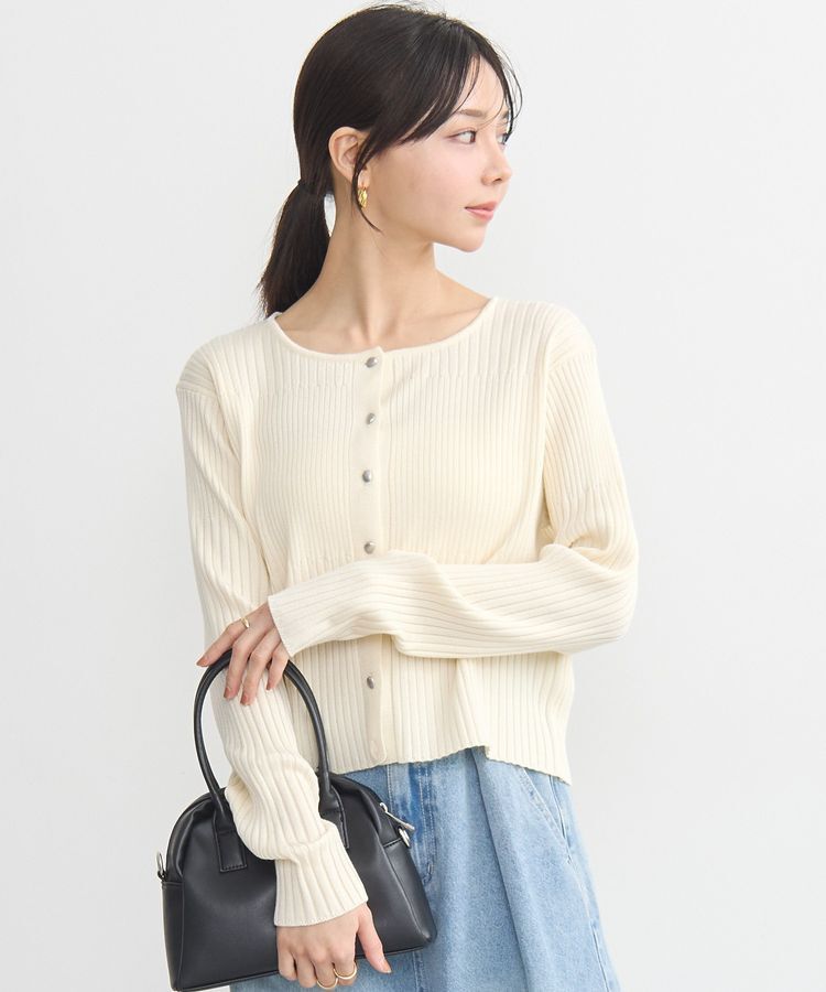 earth music&ecology「シルバープチ釦リブニットカーディガン」|カーディガン|Ivory