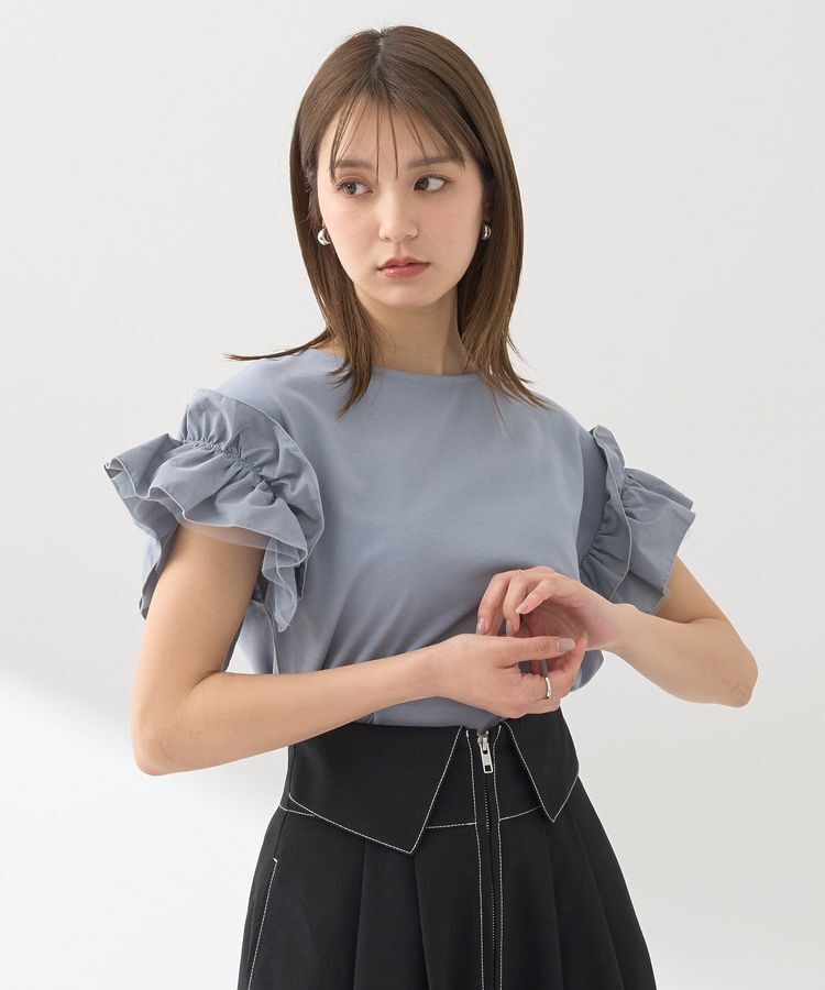 earth music&ecology「ギャザーフリルスリーブカットソー」|Tシャツ・カットソー|