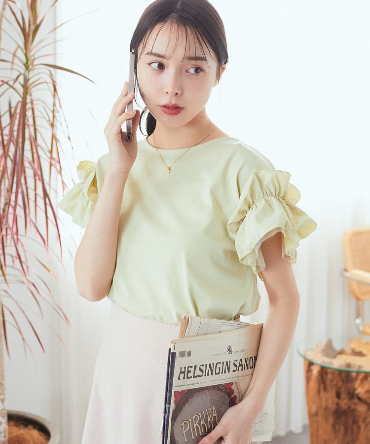 earth music&ecology「ギャザーフリルスリーブカットソー」|Tシャツ・カットソー|