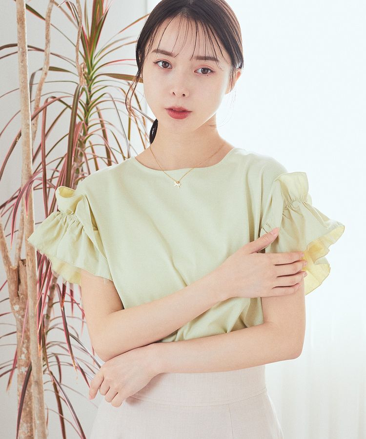 earth music&ecology「ギャザーフリルスリーブカットソー」|Tシャツ・カットソー|