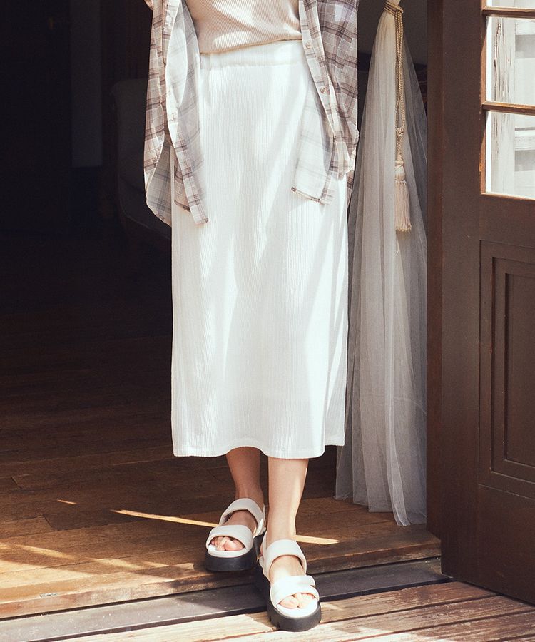 earth music&ecology「選べる丈カットナロースカート」|タイト|Ivory