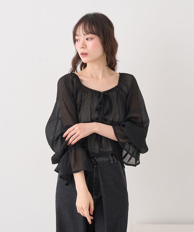 earth music&ecology「ナローリボンくしゅくしゅギャザーブラウス」|シャツ・ブラウス|