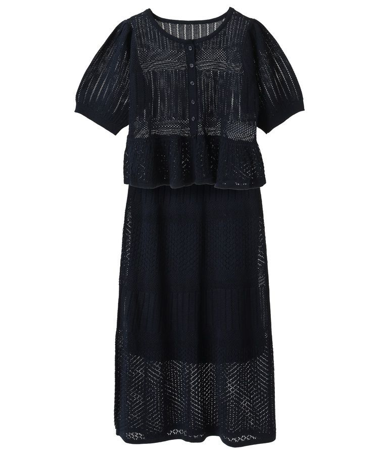 earth music&ecology「SET2点レース編みペプラムカーデ＋スカート」|スーツ|