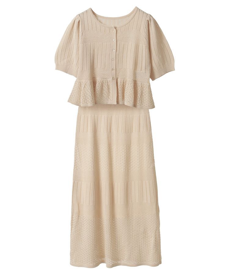 earth music&ecology「SET2点レース編みペプラムカーデ＋スカート」|スーツ|