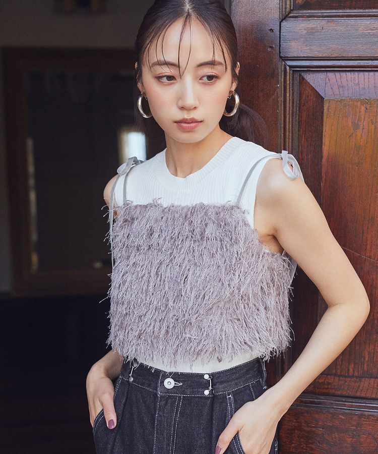 earth music&ecology「ラメミックスフェザービスチェ」|ベスト・ジレ|