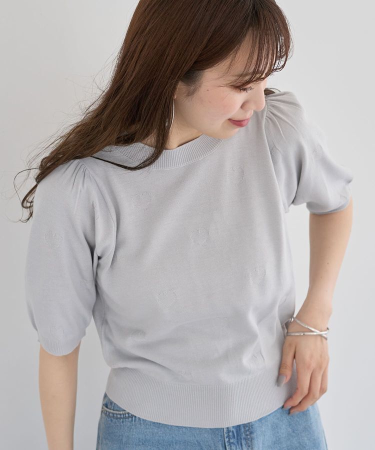 Green Parks「・swing by ハート柄クルーニット」|ニット・セーター|Light Gray