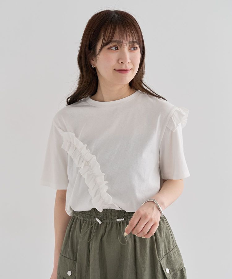 Green Parks「・Petit Fleur アシンメトリーフリルTEE」|Tシャツ・カットソー|Off White