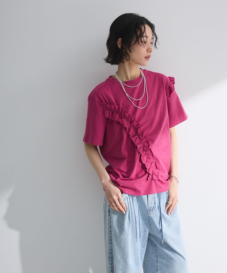 Green Parks「・Petit Fleur アシンメトリーフリルTEE」|Tシャツ・カットソー|Pink
