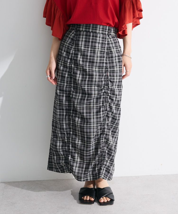 Green Parks「チェック柄シャーリングIラインスカート」|タイト|