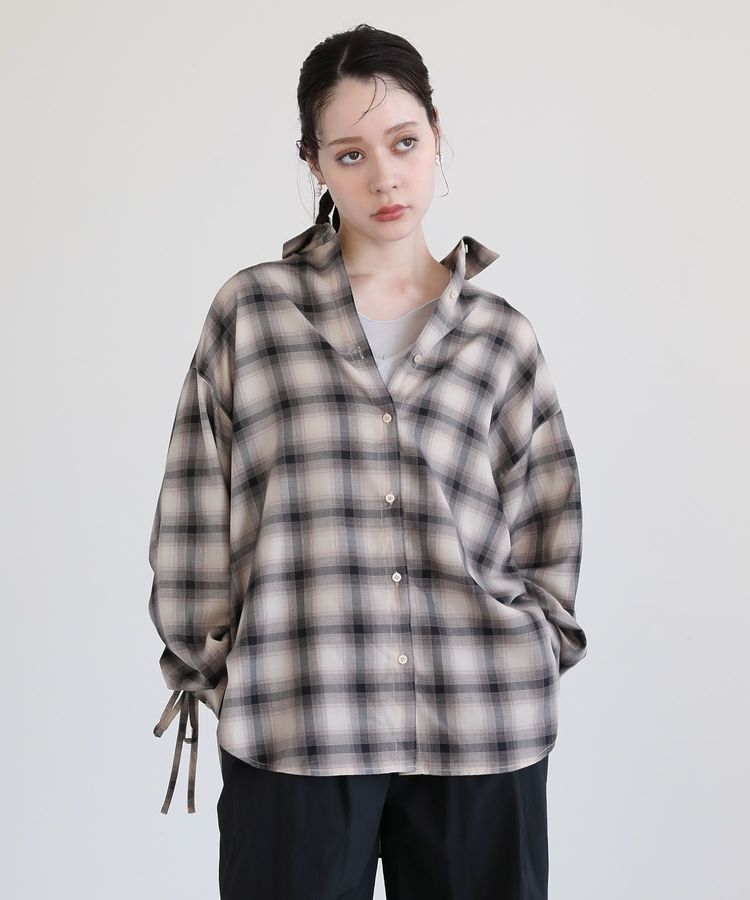 Green Parks「・ELENCARE DUE チェックギャザーシャツ」|シャツ・ブラウス|