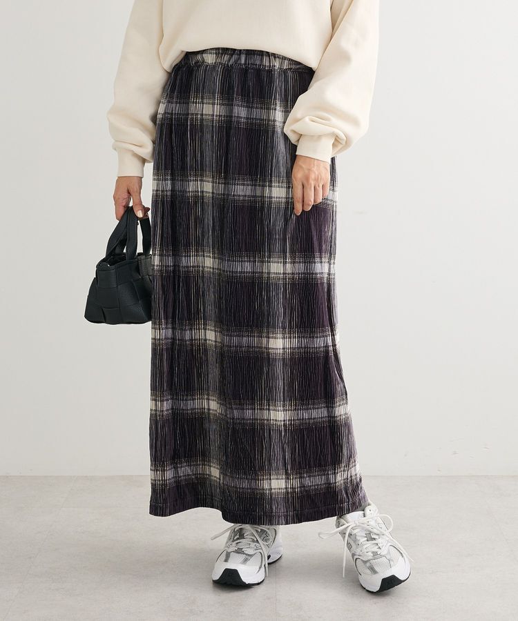 Green Parks「楊柳ベロアチェックIラインスカート」|スカート|Black