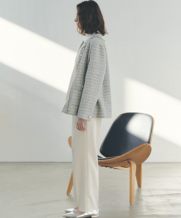 YECCA VECCA「ノーカラーツイードジャケット」|テーラードジャケット|