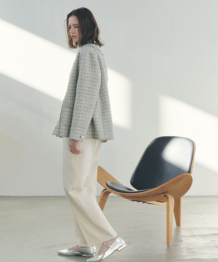 YECCA VECCA「ノーカラーツイードジャケット」|テーラードジャケット|