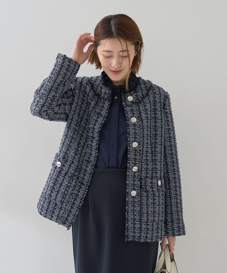 YECCA VECCA「ノーカラーツイードジャケット」|テーラードジャケット|