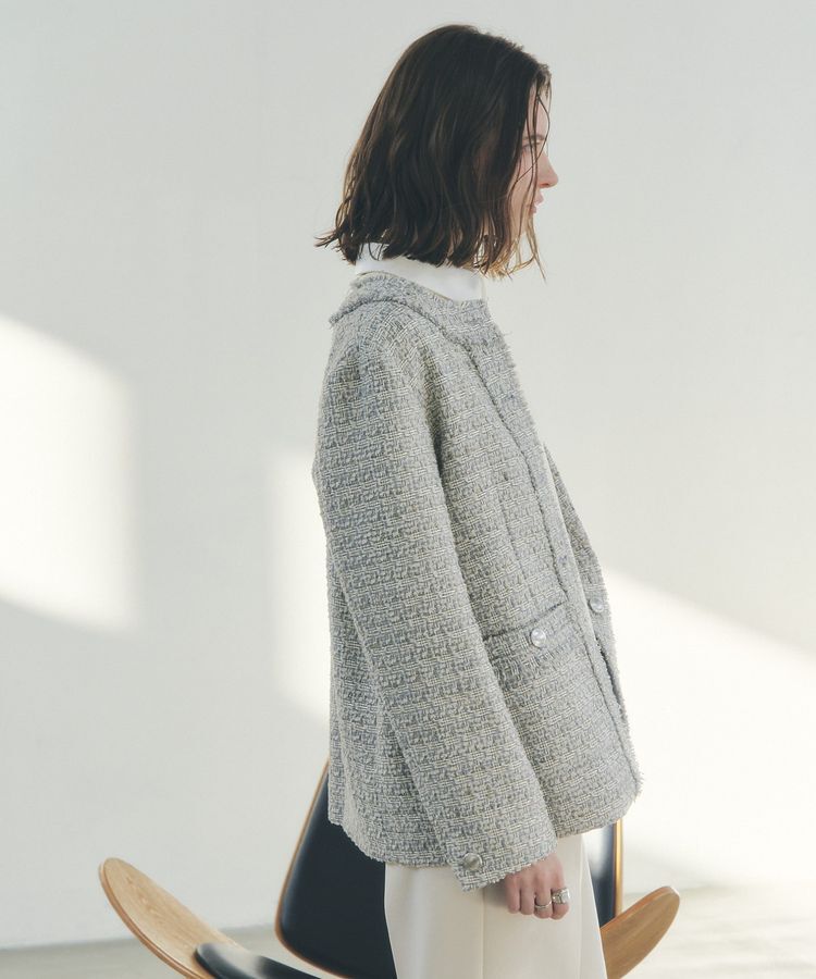 YECCA VECCA「ノーカラーツイードジャケット」|テーラードジャケット|