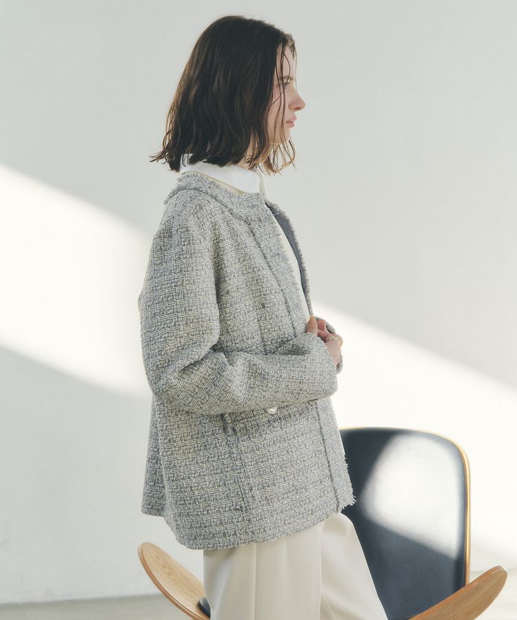 YECCA VECCA「ノーカラーツイードジャケット」|テーラードジャケット|