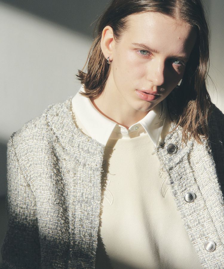 YECCA VECCA「ノーカラーツイードジャケット」|テーラードジャケット|