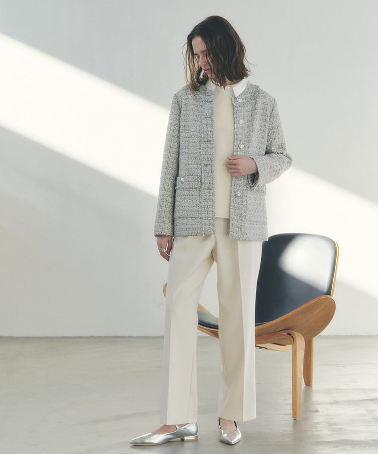 YECCA VECCA「ノーカラーツイードジャケット」|テーラードジャケット|