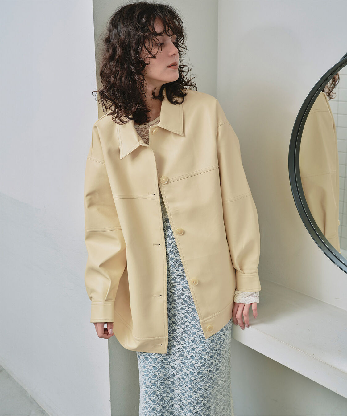 titivate「襟付フェイクレザージャケット」|その他|ライトイエロー