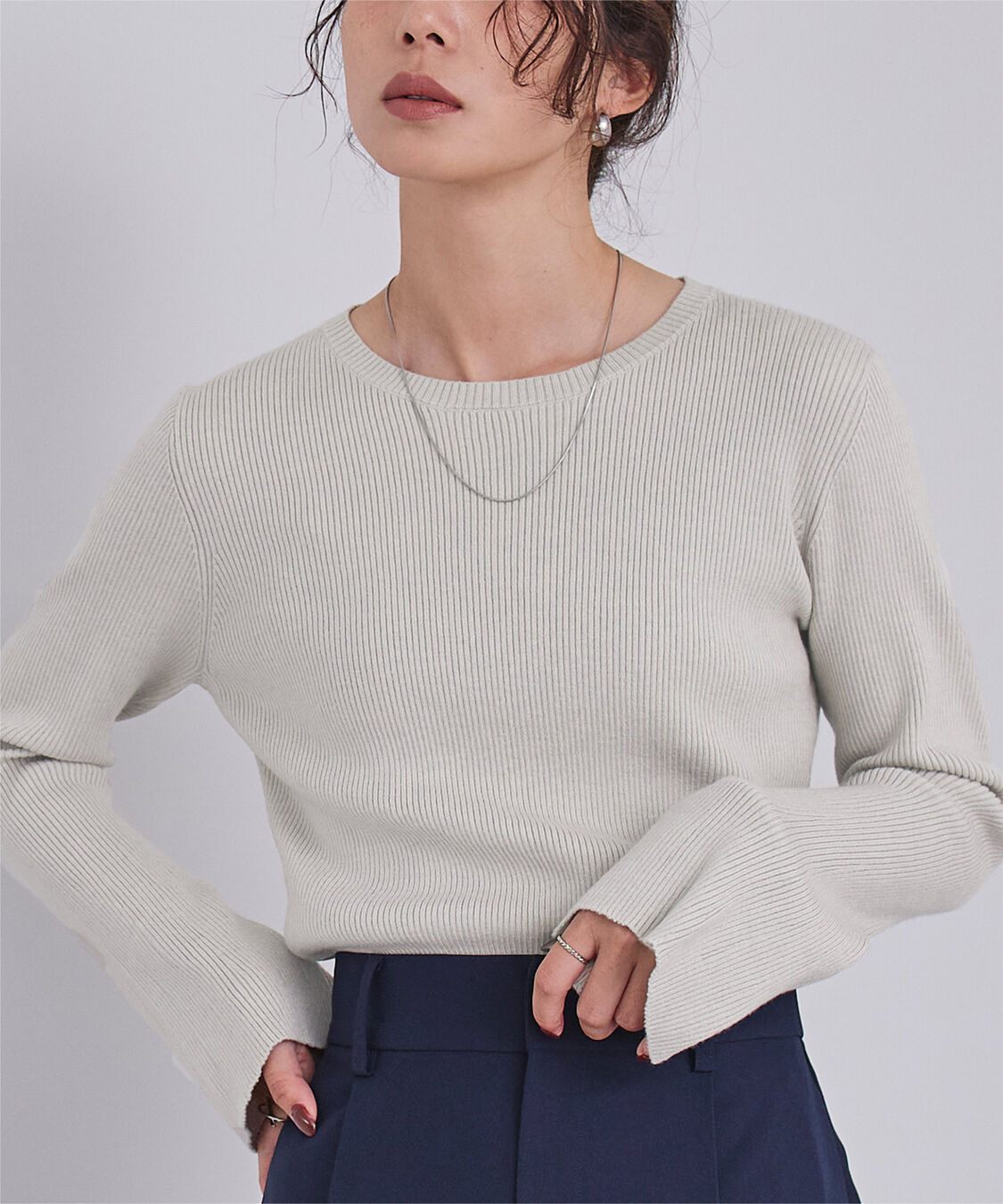ur's「【星玲奈さんコラボアイテム】フレアスリーブリブニット」|ニット・セーター|ライトグレー