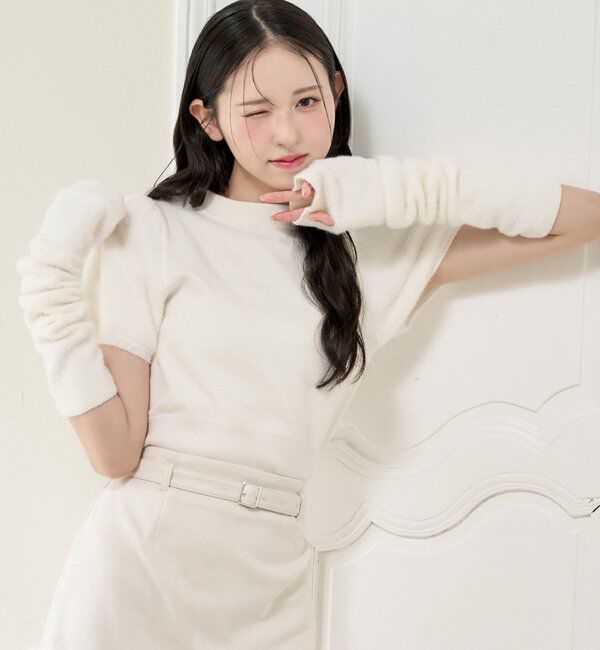  「【セットアップで着れる】アームウォーマー付きニット」|ニット・セーター|アイボリー