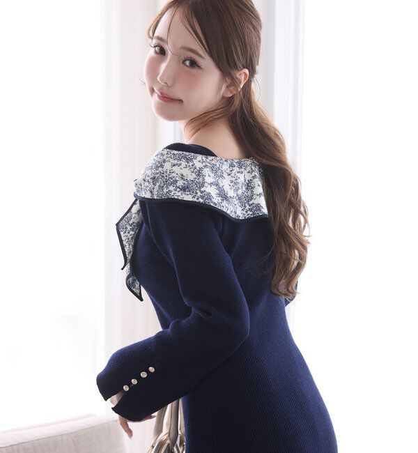  「異素材リボンニットロングワンピース」|ワンピース|