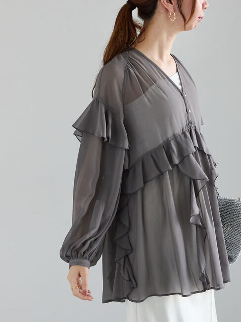 Te chichi「ラッフルフリルシアーチュニック《2025spring catalog item》」|シャツ・ブラウス|チャコールグレー