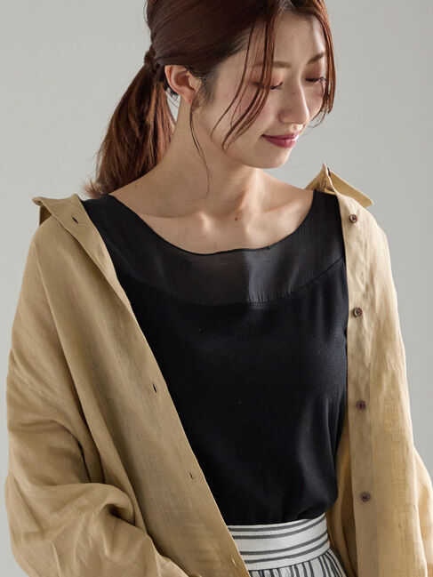 Te chichi「シアー切替スクエアネックタンクトップ」|Tシャツ・カットソー|ブラック