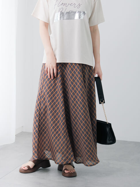 Te chichi TERRASSE「シアーチェックフレアスカート」|スカート|ブラウン