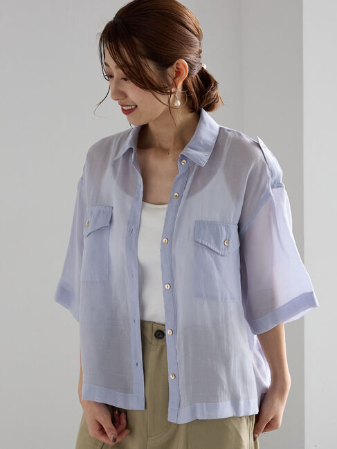 Te chichi「シアー半袖Wポケットシャツ」|シャツ・ブラウス|サックスブルー