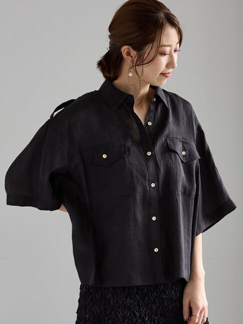 Te chichi「シアー半袖Wポケットシャツ」|シャツ・ブラウス|ブラック