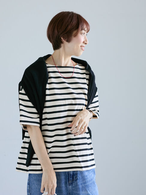 Lugnoncure「ボーダー半袖カットソー」|Tシャツ・カットソー|オフホワイト