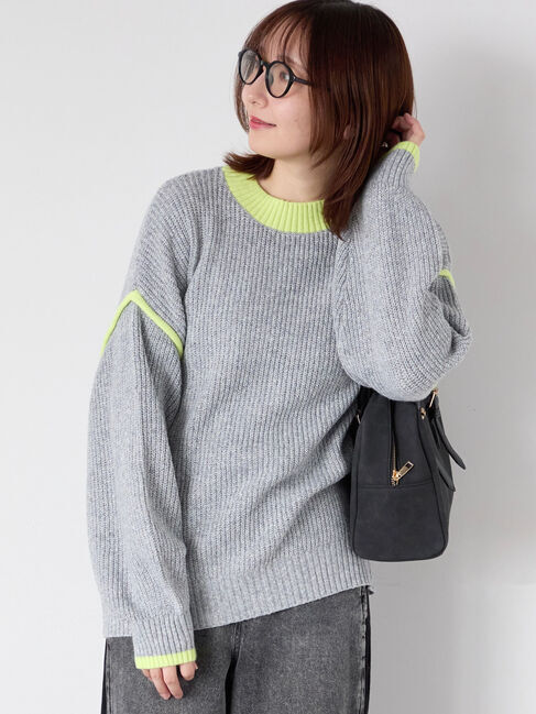 Te chichi TERRASSE「片畦配色オーバーサイズニットプルオーバー」|ニット・セーター|グレー