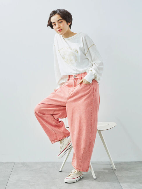 Samansa Mos2「配色ステッチプリントアソートロングTシャツ」|Tシャツ・カットソー|