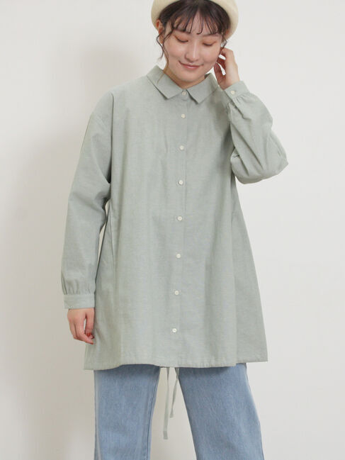Samansa Mos2「裾ドロストチュニック」|シャツ・ブラウス|グリーン