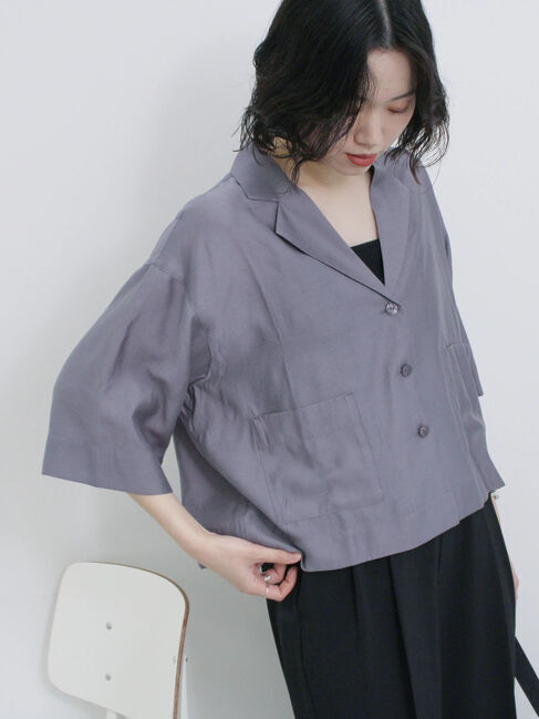 Samansa Mos2 blue「シアー開襟シャツ」|シャツ・ブラウス|