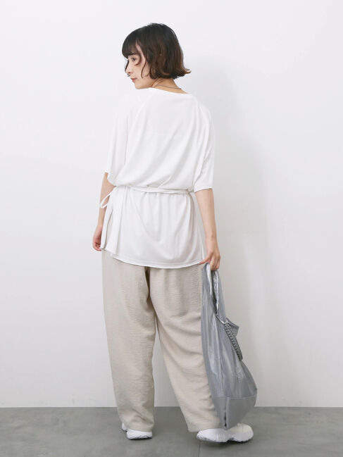 Samansa Mos2 blue「◎【接触冷感】ウエストリボンTシャツ」|Tシャツ・カットソー|