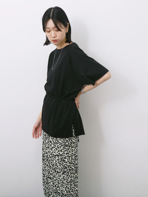 Samansa Mos2 blue「◎【接触冷感】ウエストリボンTシャツ」|Tシャツ・カットソー|