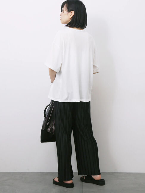 Samansa Mos2 blue「◎【接触冷感】シャーリングドッキングTシャツ」|Tシャツ・カットソー|