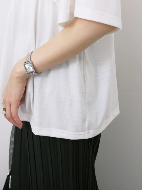 Samansa Mos2 blue「◎【接触冷感】シャーリングドッキングTシャツ」|Tシャツ・カットソー|