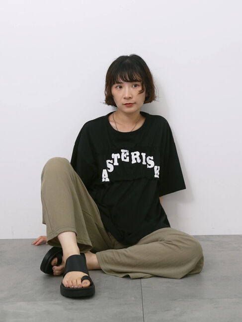 Samansa Mos2 blue「◎【接触冷感】シャーリングドッキングTシャツ」|Tシャツ・カットソー|