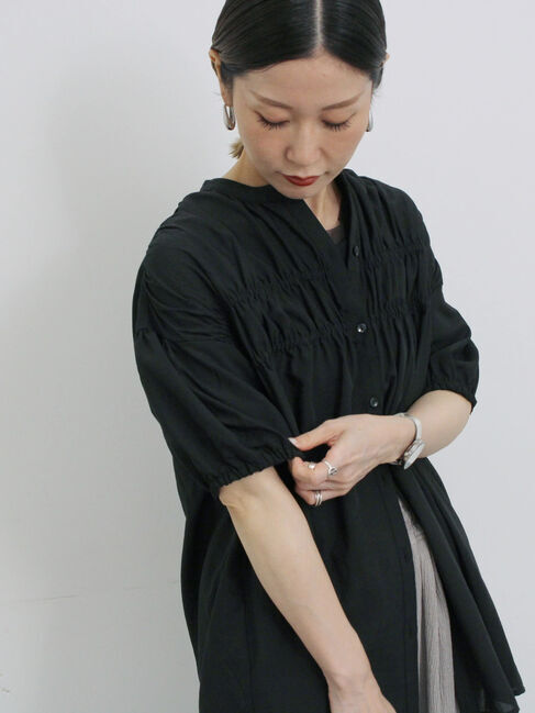 Samansa Mos2 blue「シャーリングチュニック」|シャツ・ブラウス|