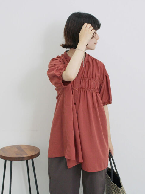 Samansa Mos2 blue「シャーリングチュニック」|シャツ・ブラウス|