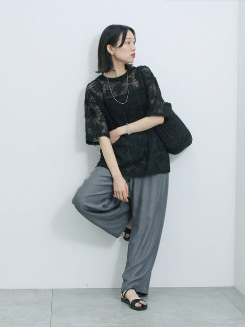 Samansa Mos2 blue「チュールフラワーコードTシャツ」|Tシャツ・カットソー|