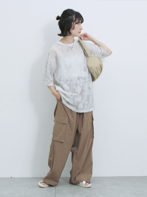 Samansa Mos2 blue「チュールフラワーコードTシャツ」|Tシャツ・カットソー|