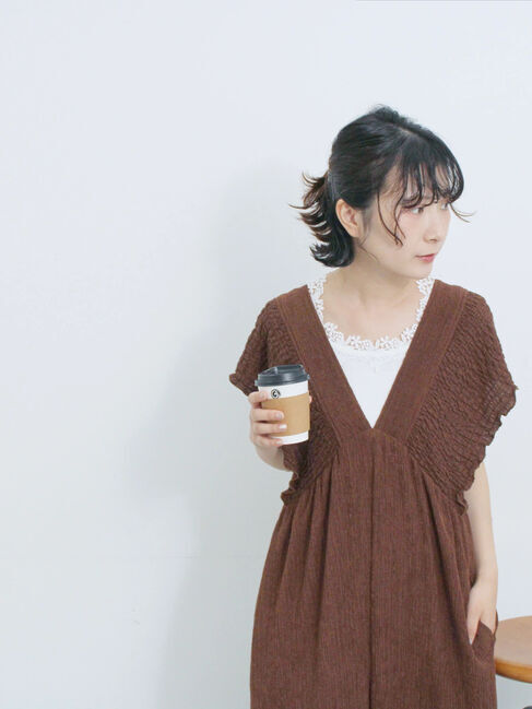 Samansa Mos2 blue「楊柳ワイドロンパース」|その他|