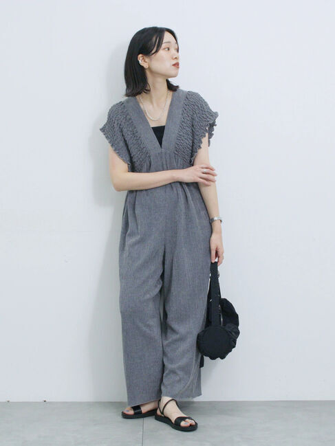 Samansa Mos2 blue「楊柳ワイドロンパース」|その他|