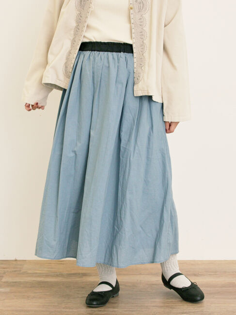Samansa Mos2「配色ベルトギャザースカート」|スカート|ブルー
