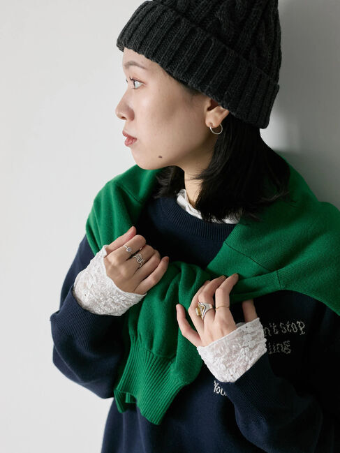 Samansa Mos2 blue「【帯電防止】袖口レースプルオーバー」|Tシャツ・カットソー|